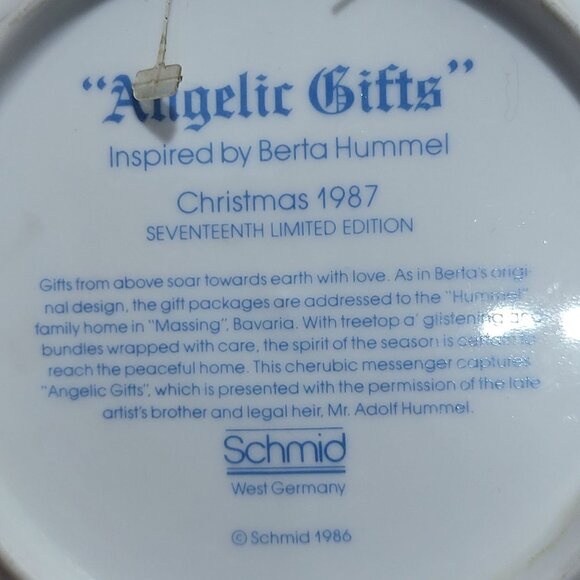 Schmid Hummel Christmas 1987 Angelic Gifts Decorative Wall Hanging Plate - Picture 5 of 11